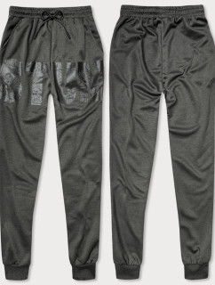 Tmavě šedé pánské teplákové kalhoty s potiskem (8K191)