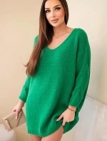 Dámske vlnené svetrové šaty vo veľkosti Plus Size s výstrihom do V, zelené