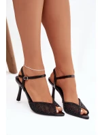 Dámské sandály na podpatku se zdobením Černé Peloria