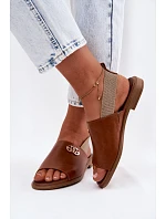 Kožené sandály se zlatým detailem Zazoo 40473 Hnědé