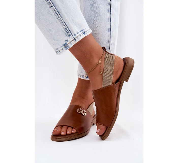 Kožené sandály se zlatým detailem model 22122967 Hnědé - Zazoo