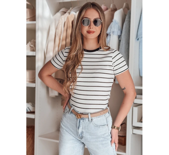 Dámské základní pruhované tričko bílé Dstreet model 21986856 - FashionStreet