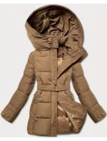 Hnědá vypasovaná zimní bunda s opaskem model 21248119 - Banna Hnědá vypasovaná zimní bunda s opaskem model 21248119 - Banna