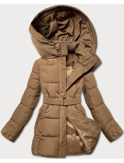 Hnědá vypasovaná zimní bunda s opaskem model 21248119 - Banna Hnědá vypasovaná zimní bunda s opaskem model 21248119 - Banna