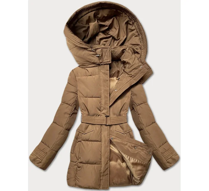 Hnědá vypasovaná zimní bunda s opaskem model 21248119 - Banna Hnědá vypasovaná zimní bunda s opaskem model 21248119 - Banna
