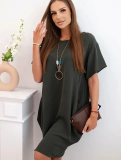 Khaki šaty s vreckami a príveskom