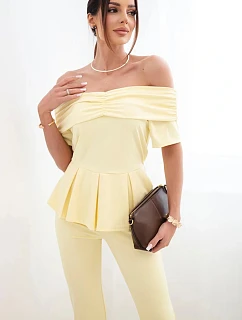 Dámský bavlněný komplet s krátkým rukávem a šortkami žlutý