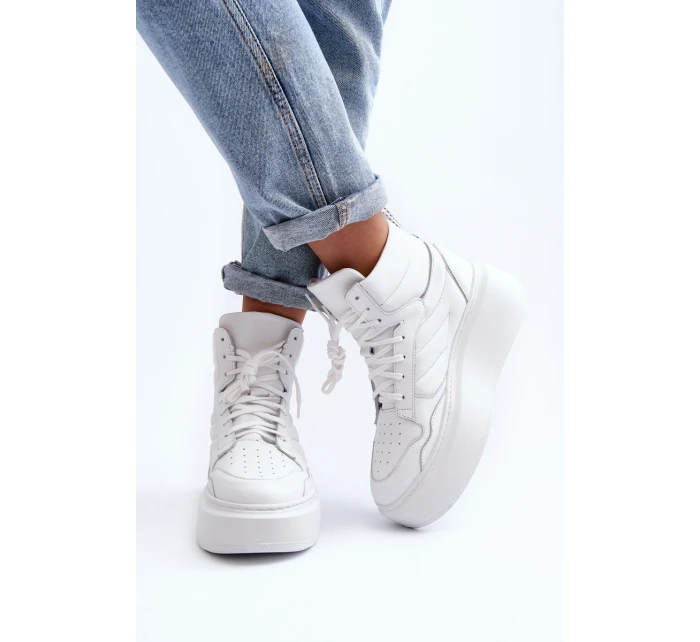 model 21647188 Dámské Kožené Sportovní Boty Na Platformě Bílé - Zazoo model 21647188 Dámské Kožené Sportovní Boty Na Platformě Bílé - Zazoo