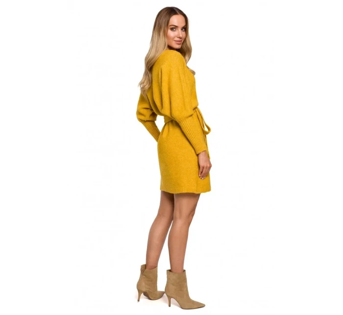 M631 Zavinovacie svetrové šaty s viazaním - medové M631 Zavinovacie svetrové šaty s viazaním - medové