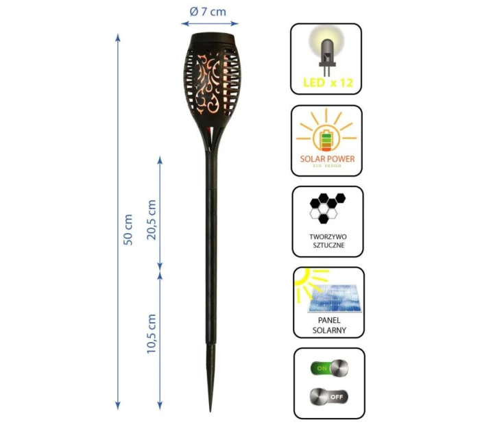 TANČIACE PLAMEŇE SOLÁRNA LAMPA 12 LED SMD 7x7x50CM
