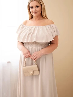 Dámské šaty Plus Size s volánem a elastickým pasem béžová