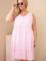 Dámske plus veľkosť viskózové šaty s čipkou bez rukávov Candy Pink