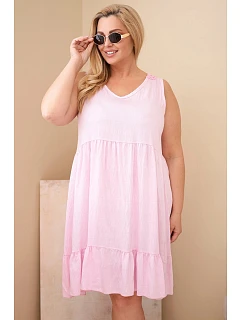 Dámske plus veľkosť viskózové šaty s čipkou bez rukávov Candy Pink