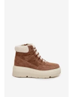 Zamszowe Śniegowce Damskie Z Kożuszkiem Na Platformie Vinceza 95354 Camel