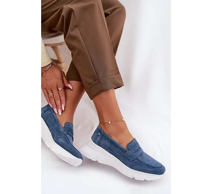 Dámské mokasíny z přírodního semiše na platformě Vinceza 79626 tmavě modré