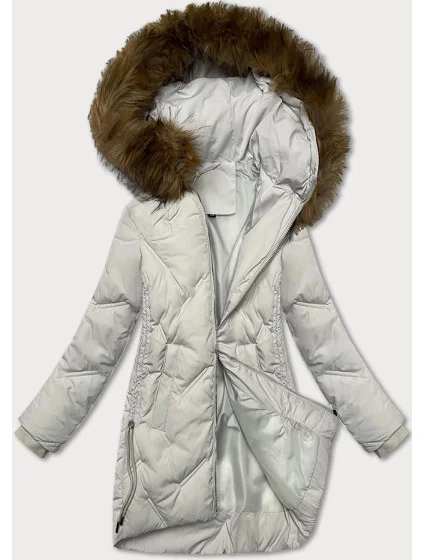 Světle šedá dámská zimní bunda se boky model 21248663 - S'WEST Světle šedá dámská zimní bunda se boky model 21248663 - S'WEST