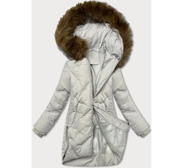 Světle šedá dámská zimní bunda se boky model 21248663 - S'WEST Světle šedá dámská zimní bunda se boky model 21248663 - S'WEST
