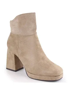 Dámske zateplené semišové čižmy na podpätku W SAN24B béžové - M.Daszynski