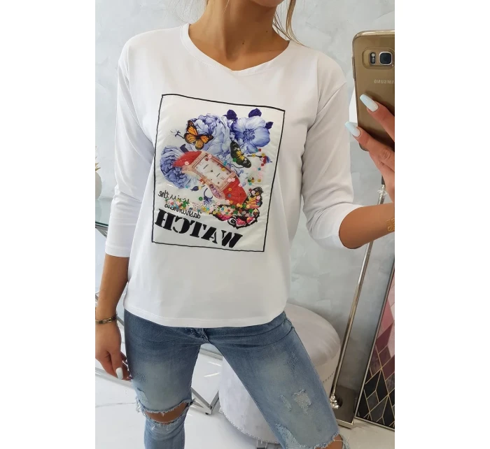 Halenka s grafikou 3D Watch bílá Halenka s grafikou 3D Watch bílá