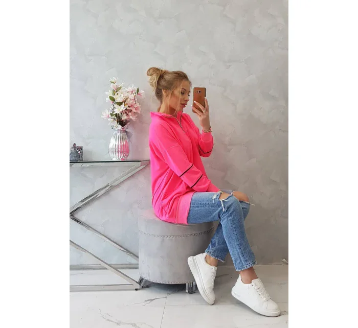 Mikina se zipem a kapsami růžová neonová