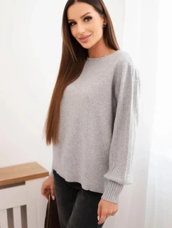 Dámsky viskózový sveter s dlhým rukávom a bočným rozparkom sivý