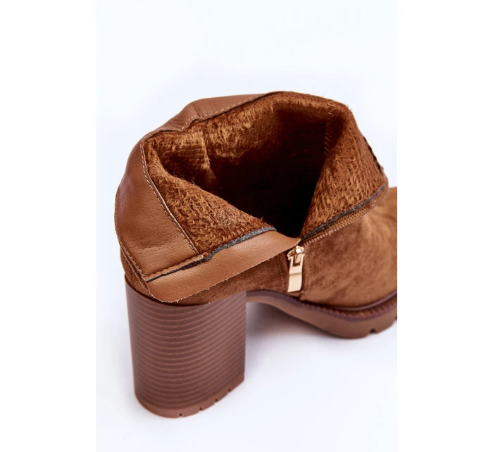 Zamszové Botky Na Podpatku Hnědé model 21632198 - Boto