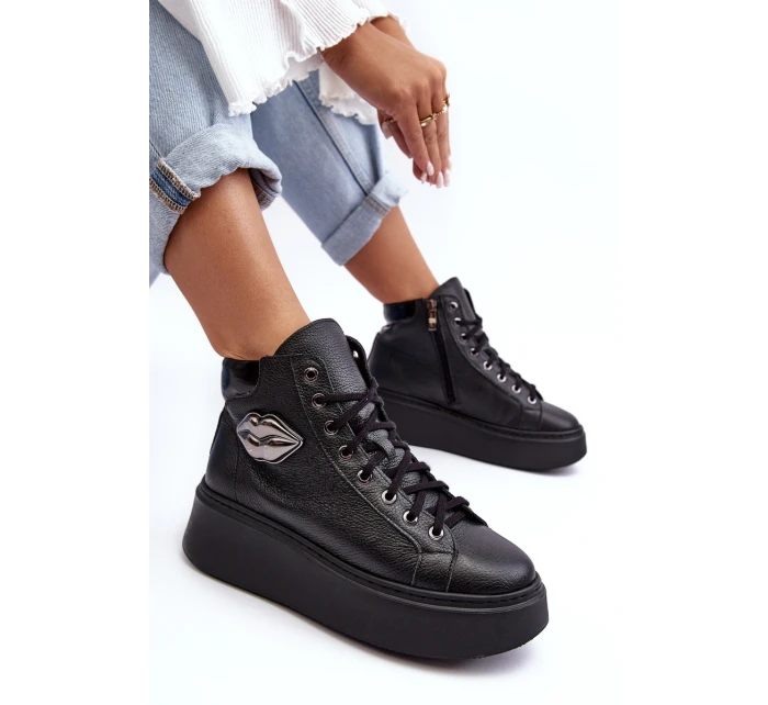 Trampki Damskie Wysokie Na Suwak Lemar Czarne Katerin