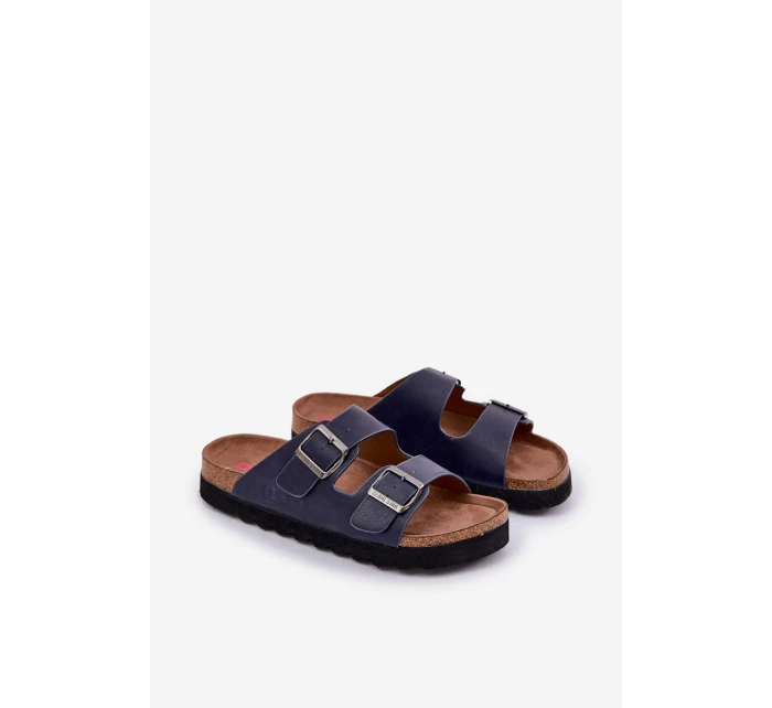 Lekkie Klapki Męskie Z Klamrami Eko Skóra Big Star NN174530 Granatowe Lekkie Klapki Męskie Z Klamrami Eko Skóra Big Star NN174530 Granatowe