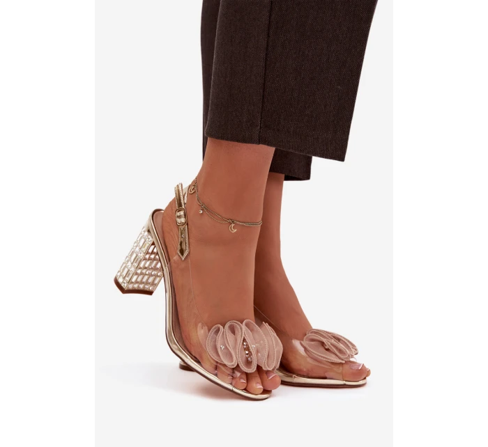 Sandály na podpatku s krystaly D&A MR52-237 zlaté Sandály na podpatku s krystaly D&A MR52-237 zlaté