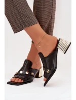 Kožené sandály na podpatku s ozdobnou páskou D&A model 22031966 Černé - S.Barski