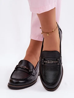 Dámské kožené mokasiny model 22100066 Černé - VINCEZA