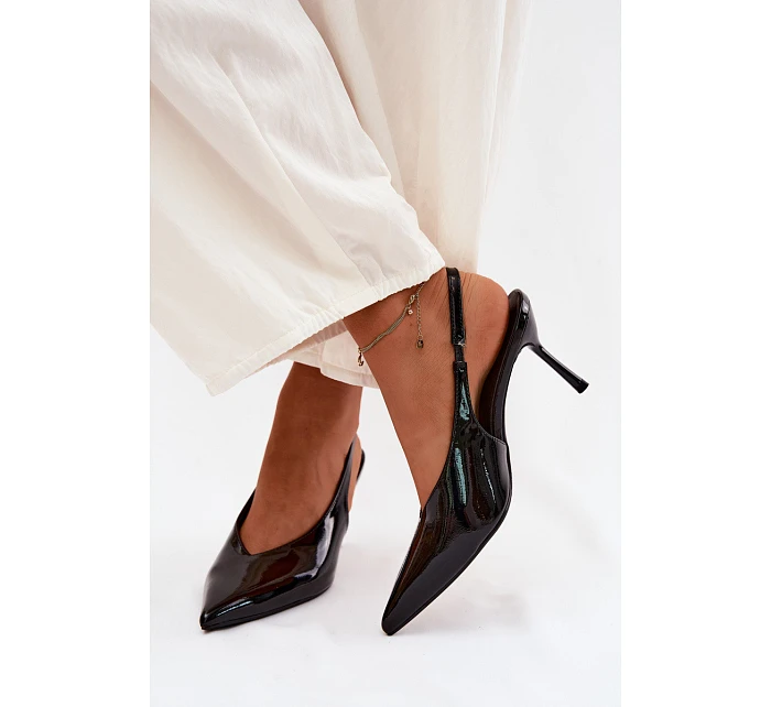 Lakované Podpatky Sandály Z Eko Kůže Černé model 22122862 - Boto