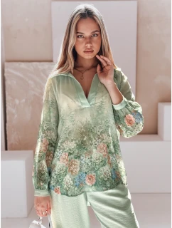 Dámske kvetinové tričko oversize Kvetinová zelená FashionStreet DY0471