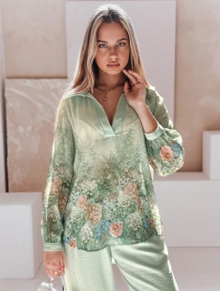 Dámské květované tričko oversize zelené model 21988992 - Dstreet