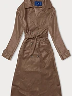 Dámsky klasický dvojradový kožený kabát Ann Gissy camel (AG6-30)