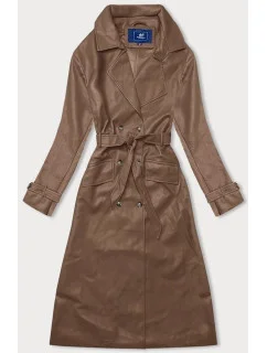 Dámsky klasický dvojradový kožený kabát Ann Gissy camel (AG6-30)