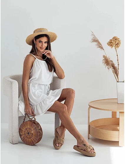 Dámské šaty v ecru barvě s volánkem model 20224385 - Moon