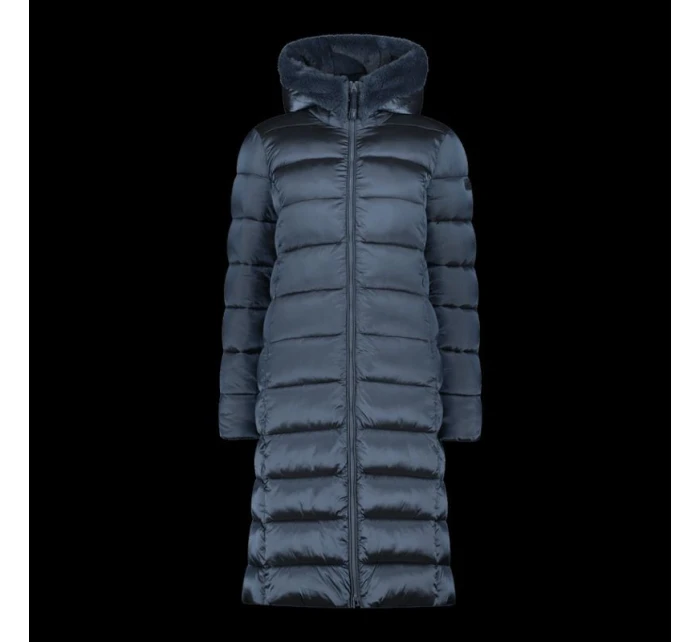 Dámska zimná bunda s kapucňou CMP zateplený kabát dlhý tmavomodrý (34K0046F/L635)