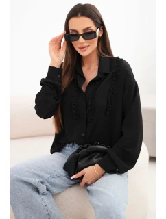 Dámske viskózové tričko s dlhými rukávmi a volánmi čierne