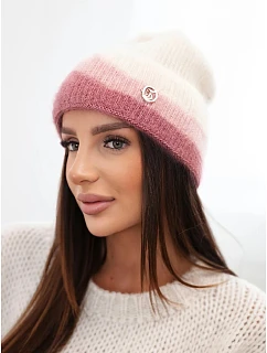 Dámská čepice beanie žebrovaná s ozdobou model 22555029 růžová - K-Fashion