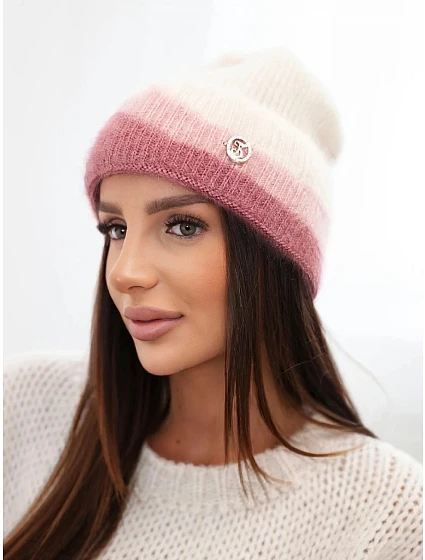 Dámská čepice beanie žebrovaná s ozdobou model 22555029 růžová - K-Fashion