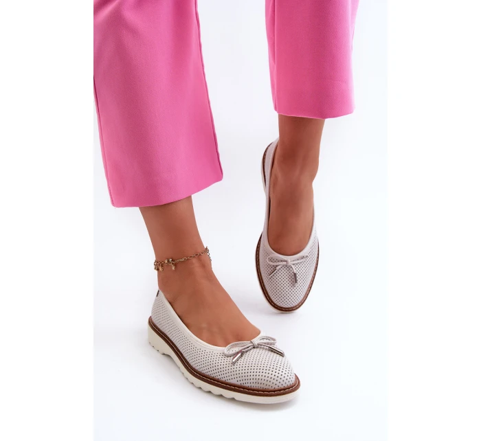 Ażurowe Baleriny Damskie Ze Skóry Naturalnej Maciejka P6509-11 Białe