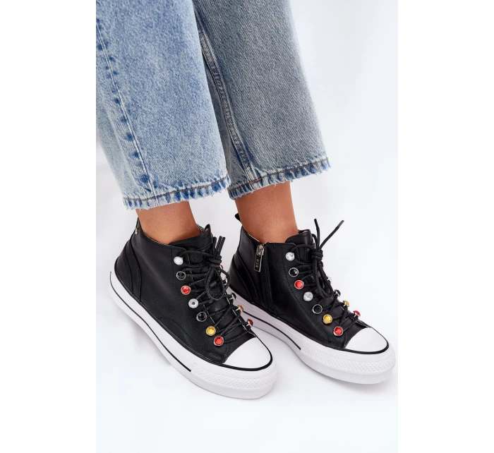 Kožené Vysoké Tenisky Dámské model 21691443 Černé - Goe