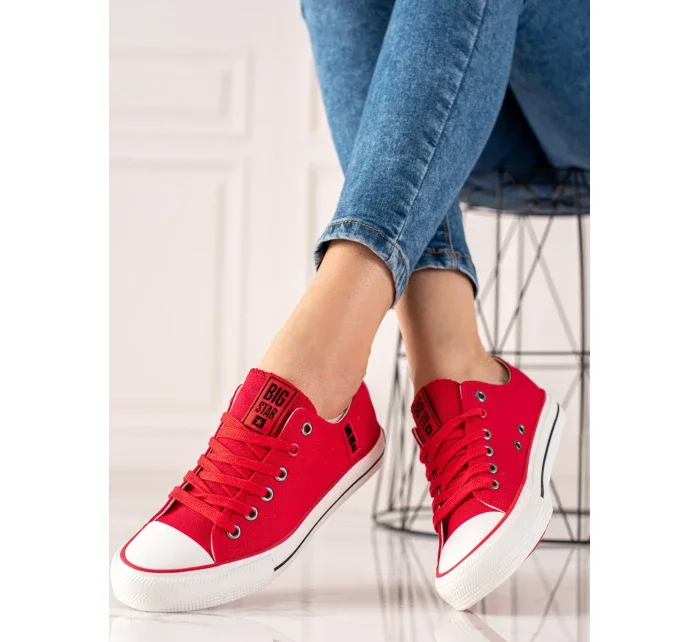 Zaujímavé dámske tenisky červené bez podpätku