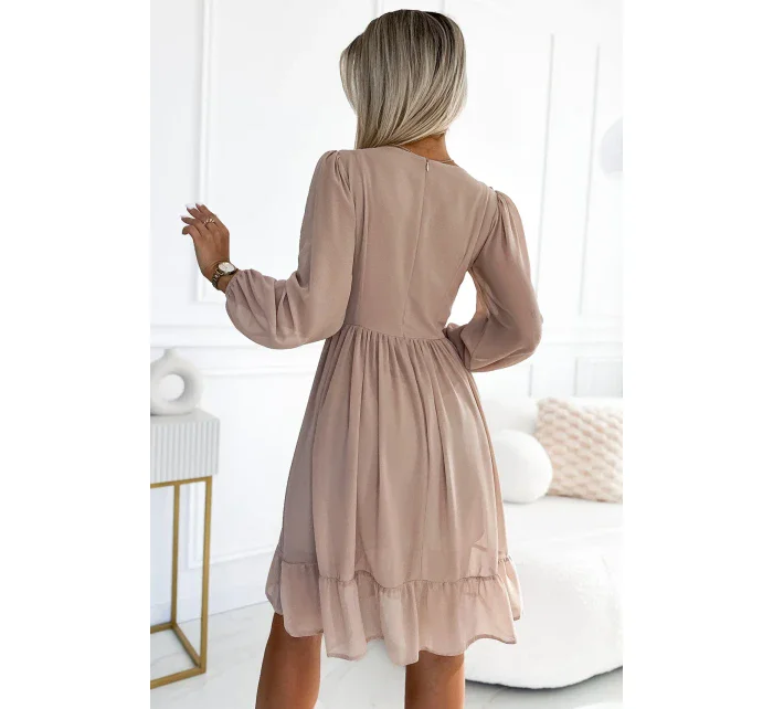 538-1 MILA Šifónové midi šaty s dlhými rukávmi a výstrihom - BEACH 538-1 MILA Šifónové midi šaty s dlhými rukávmi a výstrihom - BEACH