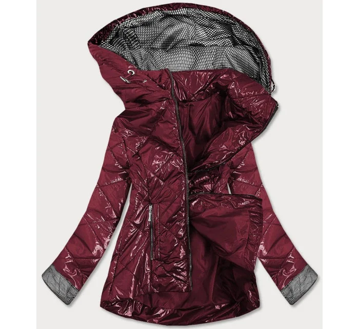 Lesklá prešívaná dámska bunda v bordovej farbe (B9573)