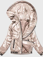 Krátka zlatá dámska bunda s kapucňou (B9787-101)