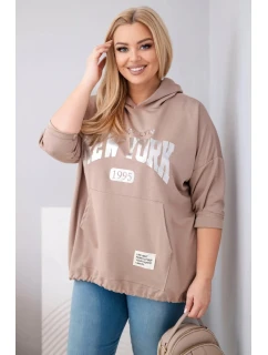 Dámská mikina Plus Size z viskózy s kapucí a klokaní kapsou fango