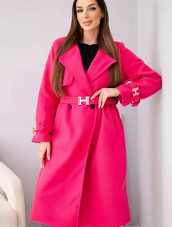Dámsky kabát s opaskom a zlatými prackami fuchsiovej farby