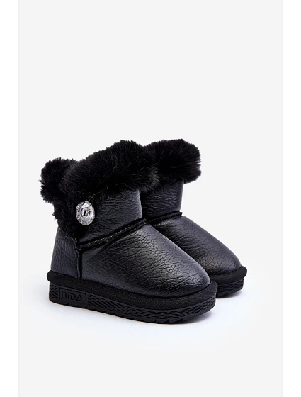 Zateplené sněhové boty s kožešinou černé model 21645826 - Boto